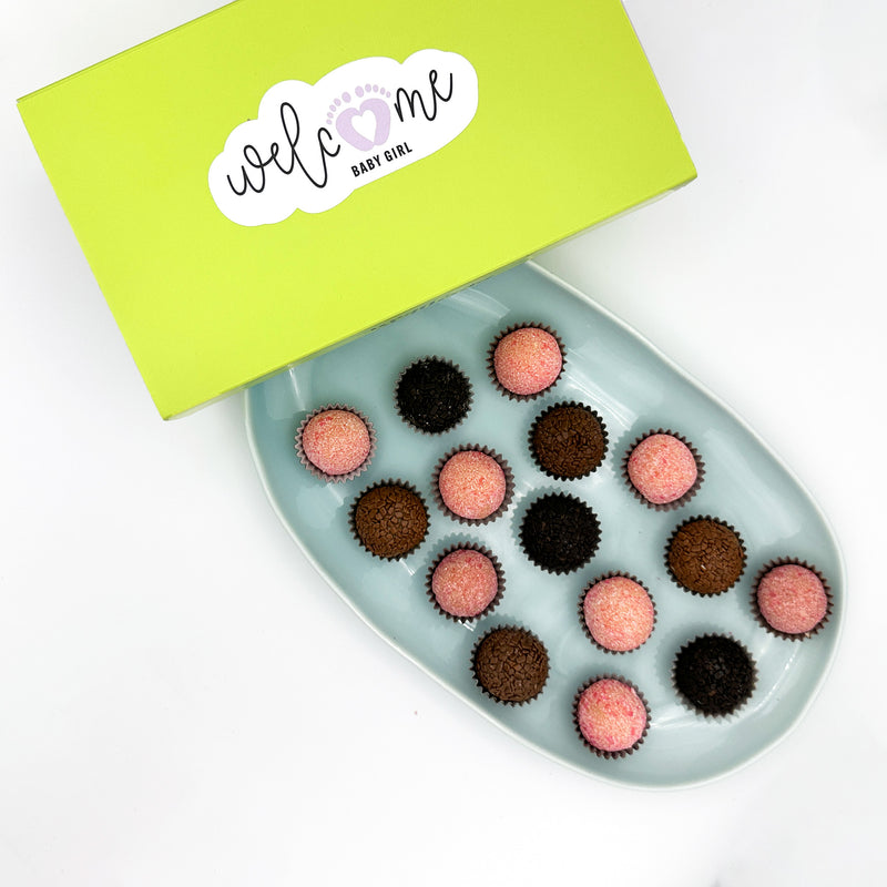 Baby Girl Chocolate + Strawberries Brigadeiros — handcrafted Brazilian brigadeiro gift
