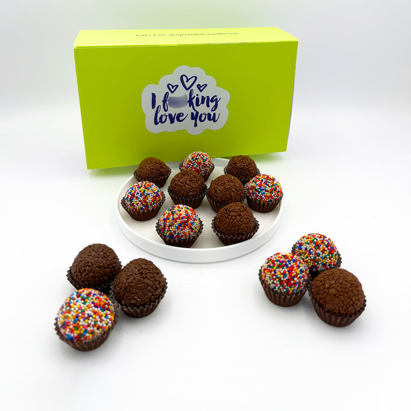 I F-ing Love You! Milk Chocolate Celebration Brigadeiros — handcrafted Brazilian brigadeiro gift