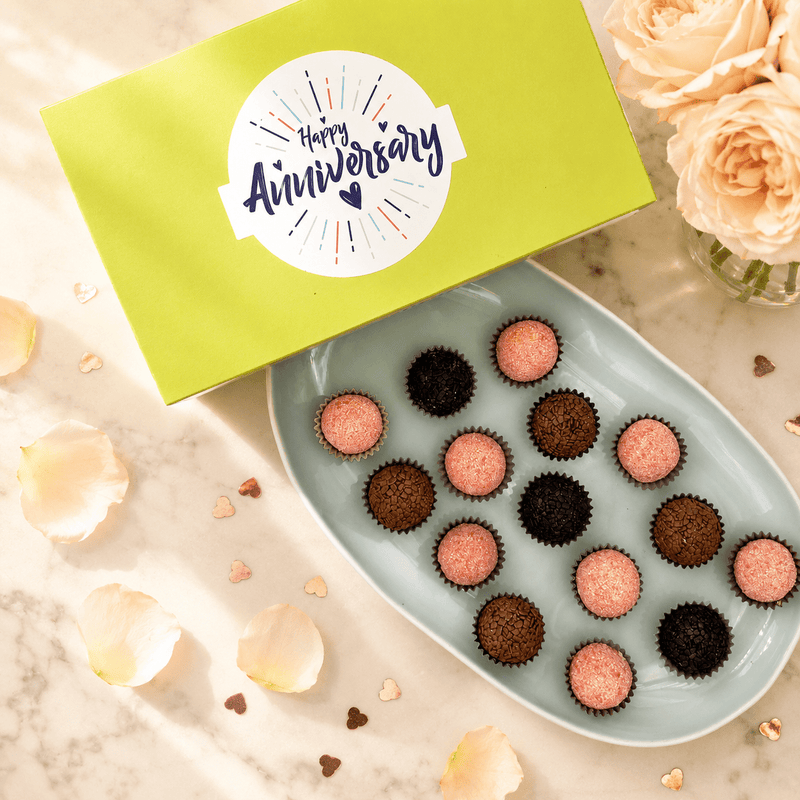 Anniversary Chocolate + Strawberries Brigadeiros — handcrafted Brazilian brigadeiro gift
