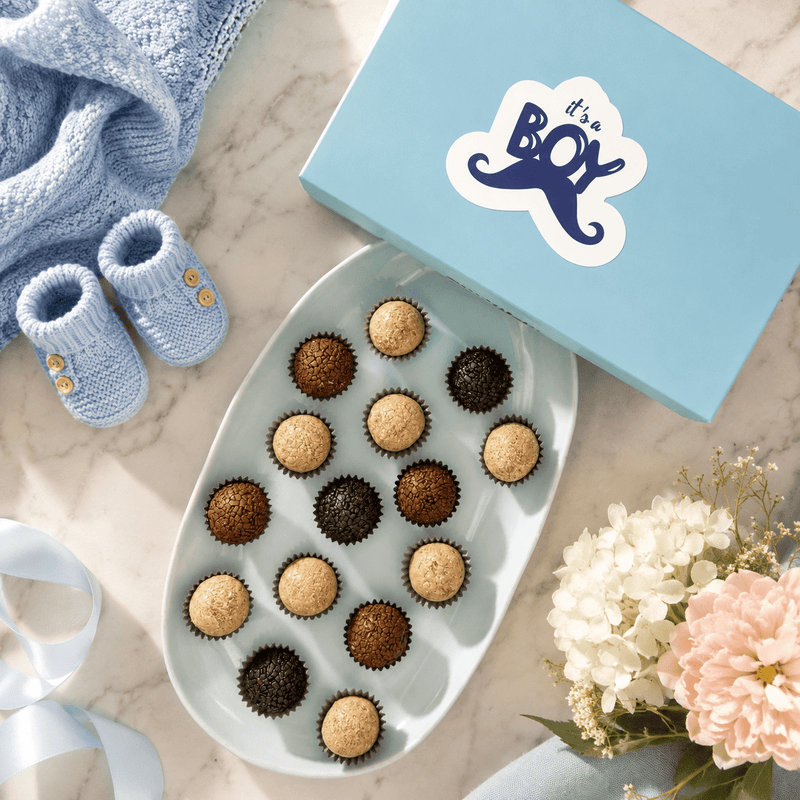 Baby Boy Coffee + Chocolate Brigadeiros — handcrafted Brazilian brigadeiro gift