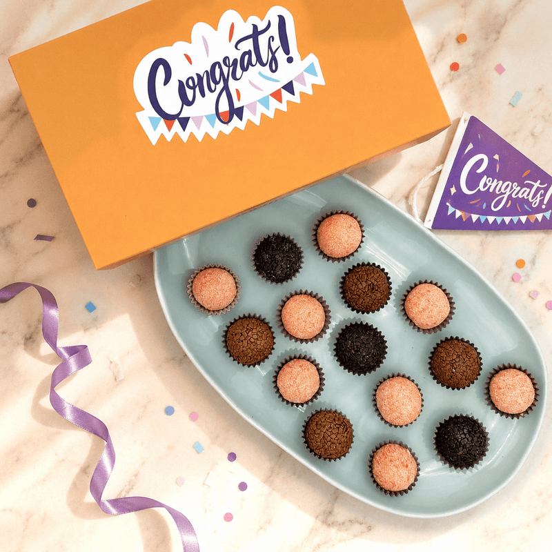 Congrats Chocolate + Strawberries Brigadeiros — handcrafted Brazilian brigadeiro gift
