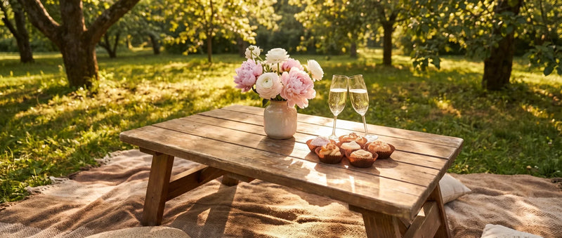 Spring birthday picnic setup with seasonal flowers and sparkling drinks in a park — outdoor birthday ideas from Sprinkle+Bean