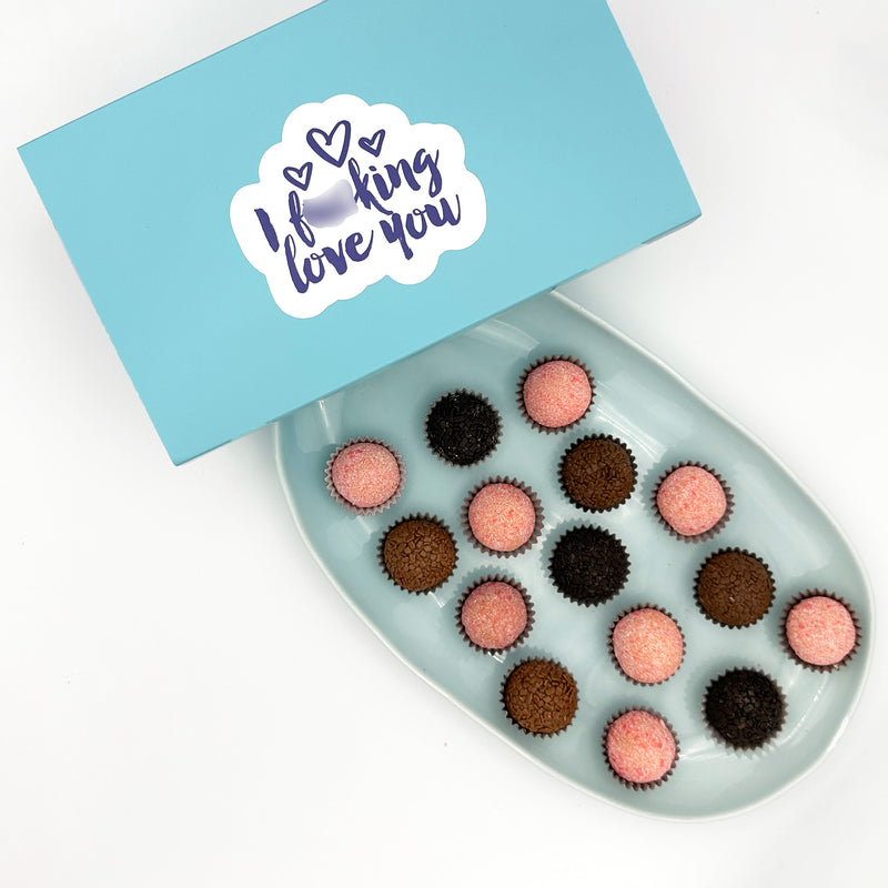 I F-Ing Love You Chocolate + Strawberries  Brigadeiros — handcrafted Brazilian brigadeiro gift