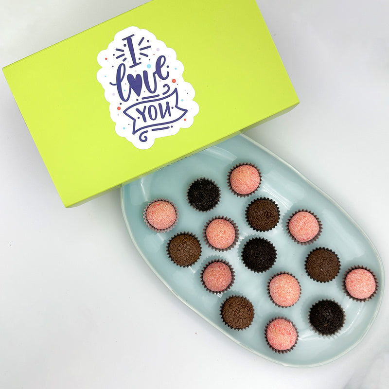 I Love You Chocolate + Strawberries Brigadeiros — handcrafted Brazilian brigadeiro gift