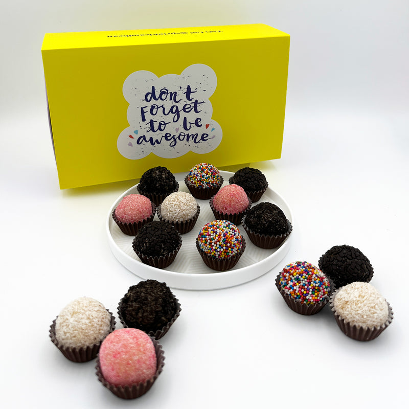 Don't Forget to be Awesome Classic Celebration Brigadeiros — handcrafted Brazilian brigadeiro gift