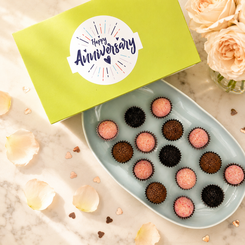 Anniversary Chocolate + Strawberries Brigadeiros — handcrafted Brazilian brigadeiro gift
