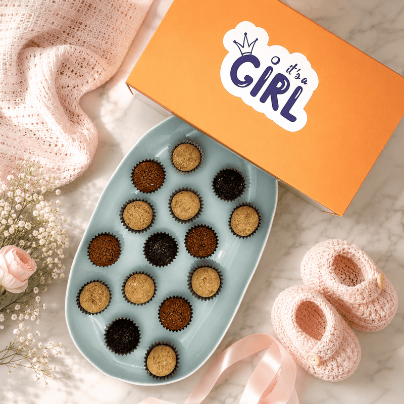 Baby Girl Coffee + Chocolate Brigadeiros — handcrafted Brazilian brigadeiro gift
