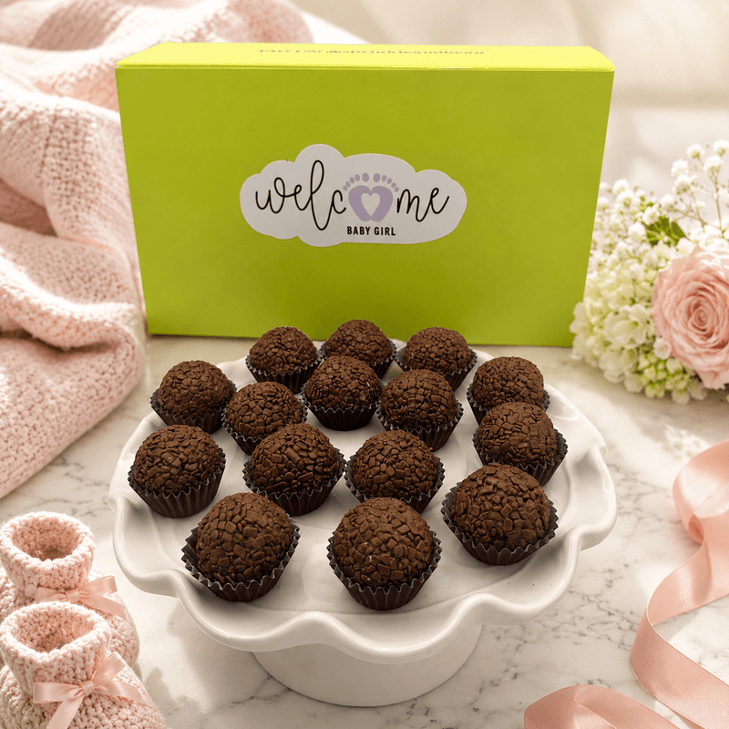 Baby Girl Milk Chocolate Brigadeiros — handcrafted Brazilian brigadeiro gift