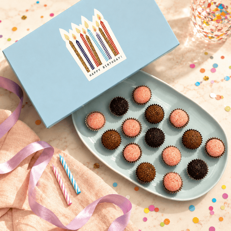Birthday Chocolate + Strawberries Brigadeiros — handcrafted Brazilian brigadeiro birthday gift