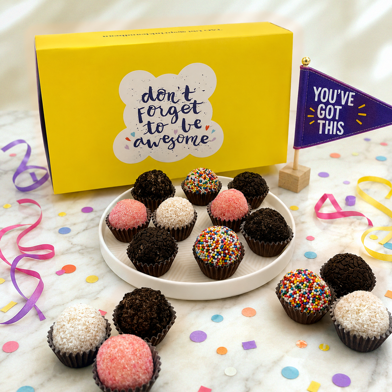 Don't Forget to be Awesome Classic Celebration Brigadeiros — handcrafted Brazilian brigadeiro gift