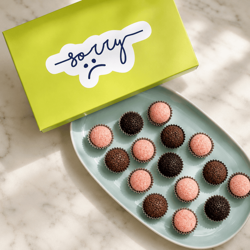 I'm Sorry Chocolate + Strawberries Brigadeiros — handcrafted Brazilian brigadeiro gift
